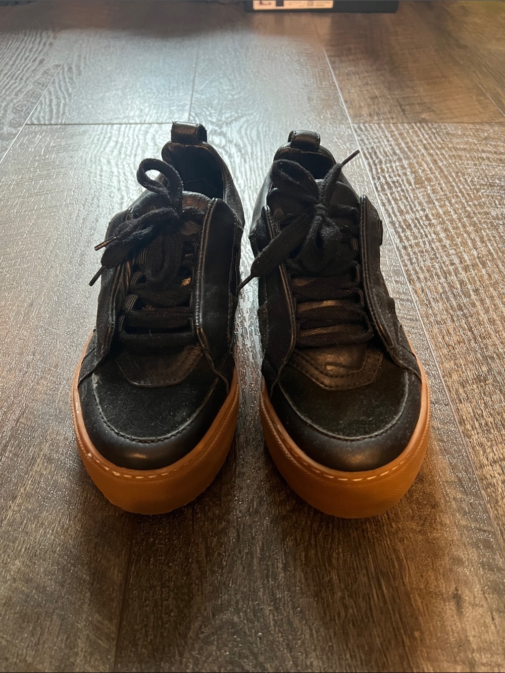 All Saints Black Leather & Suede Sneakers with Brown Gum Sole - Runs Small